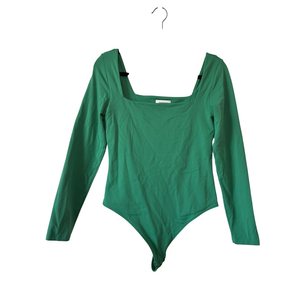 Aritzia Babaton Womens Contour Squareneck Long Sleeve Bodysuit Size L Green